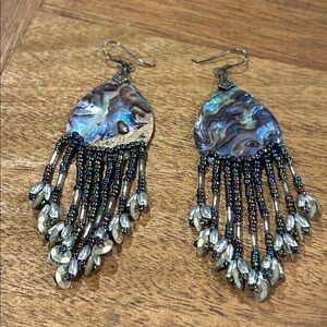 Iridescent Shell Beaded Dangle Earrings